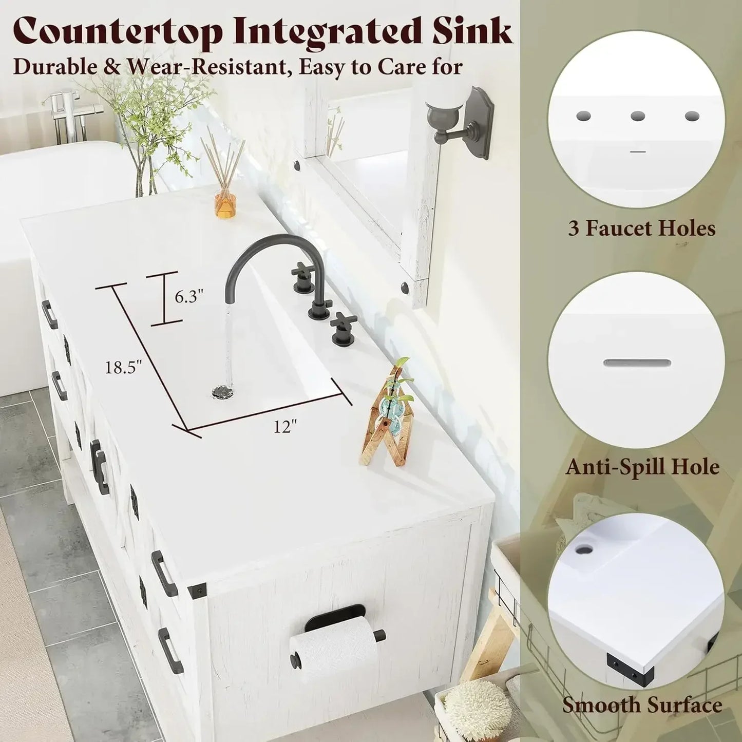 Farmhouse Freestanding Vanity With Porcelain Sink And Four Drawers