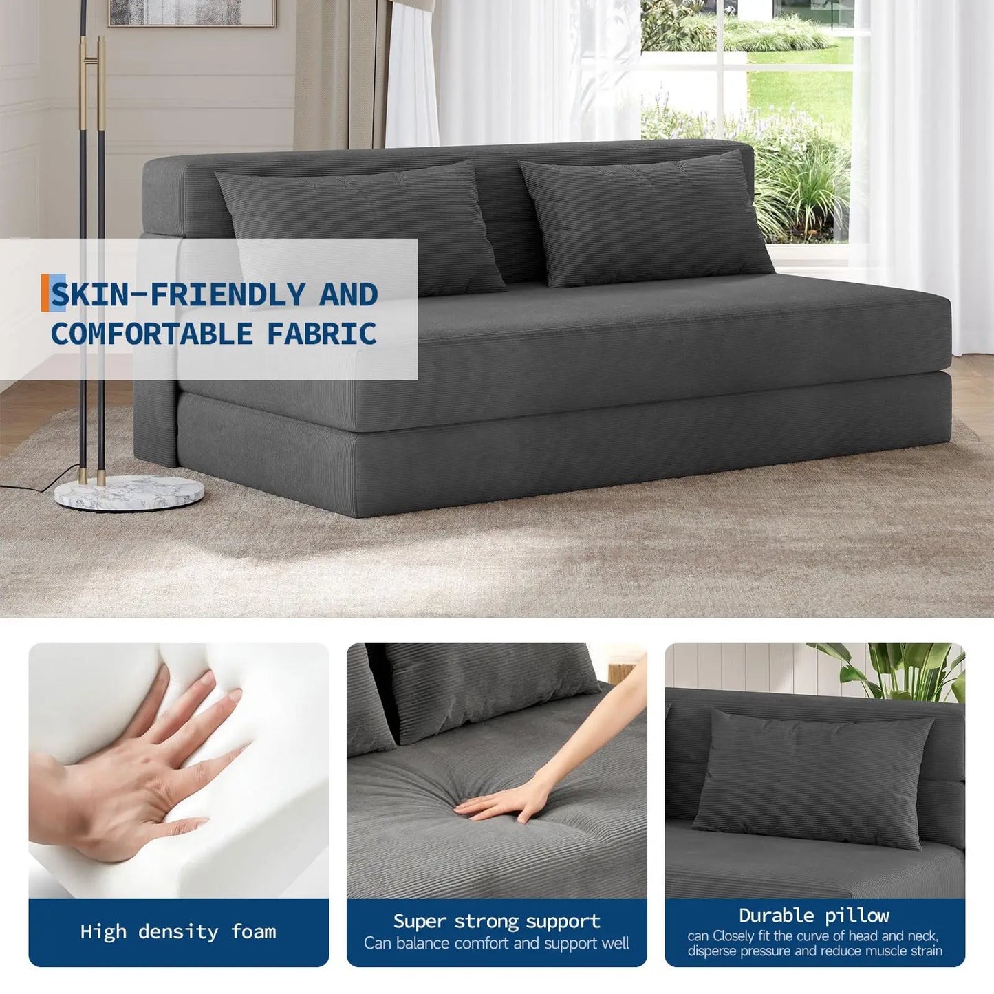 HobbyLane 4-in-1 Folding Sofa Bed Convertible Sleeper Loveseat