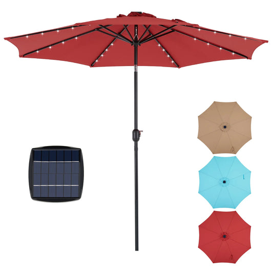 JHK Solar Patio Umbrella With 32 LED Lights Outdoor