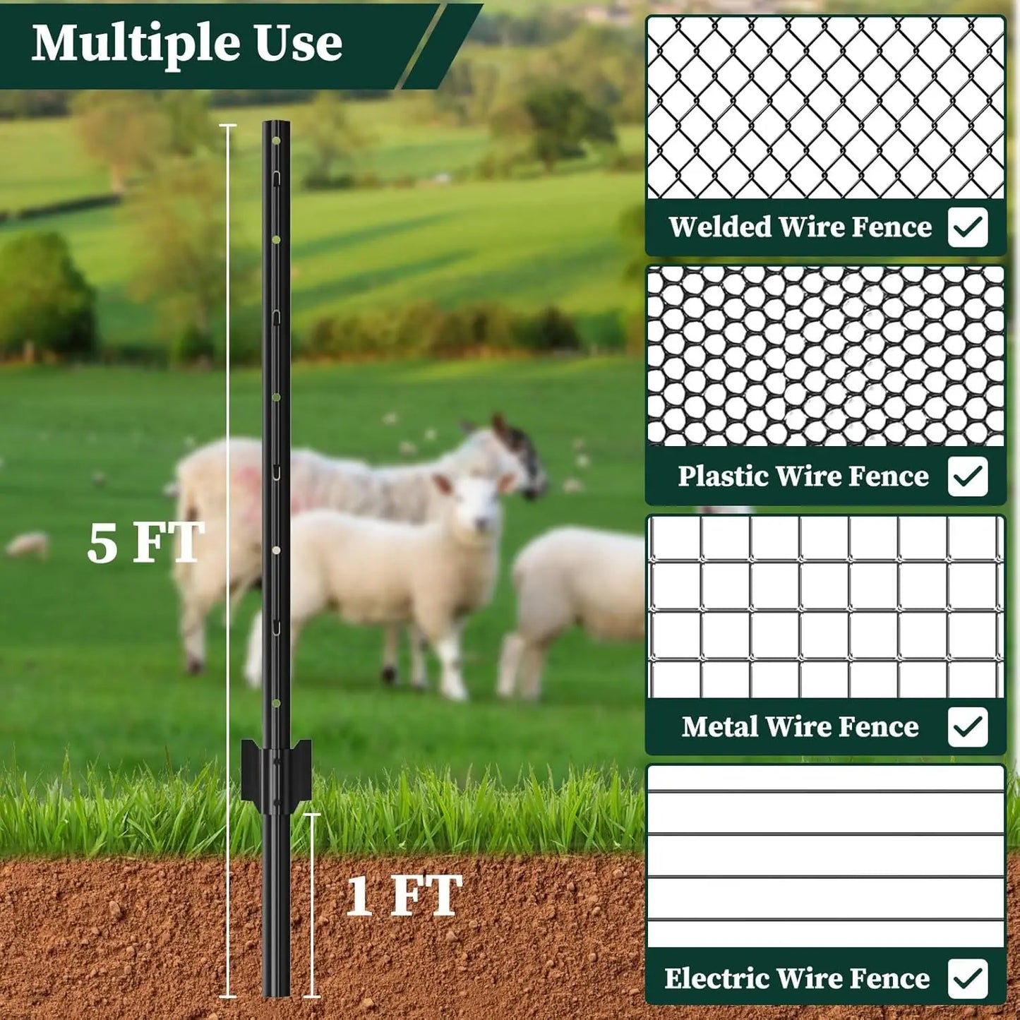 Garden Fence Post U-Post Heavy Duty Metal 10 Pack Bundle