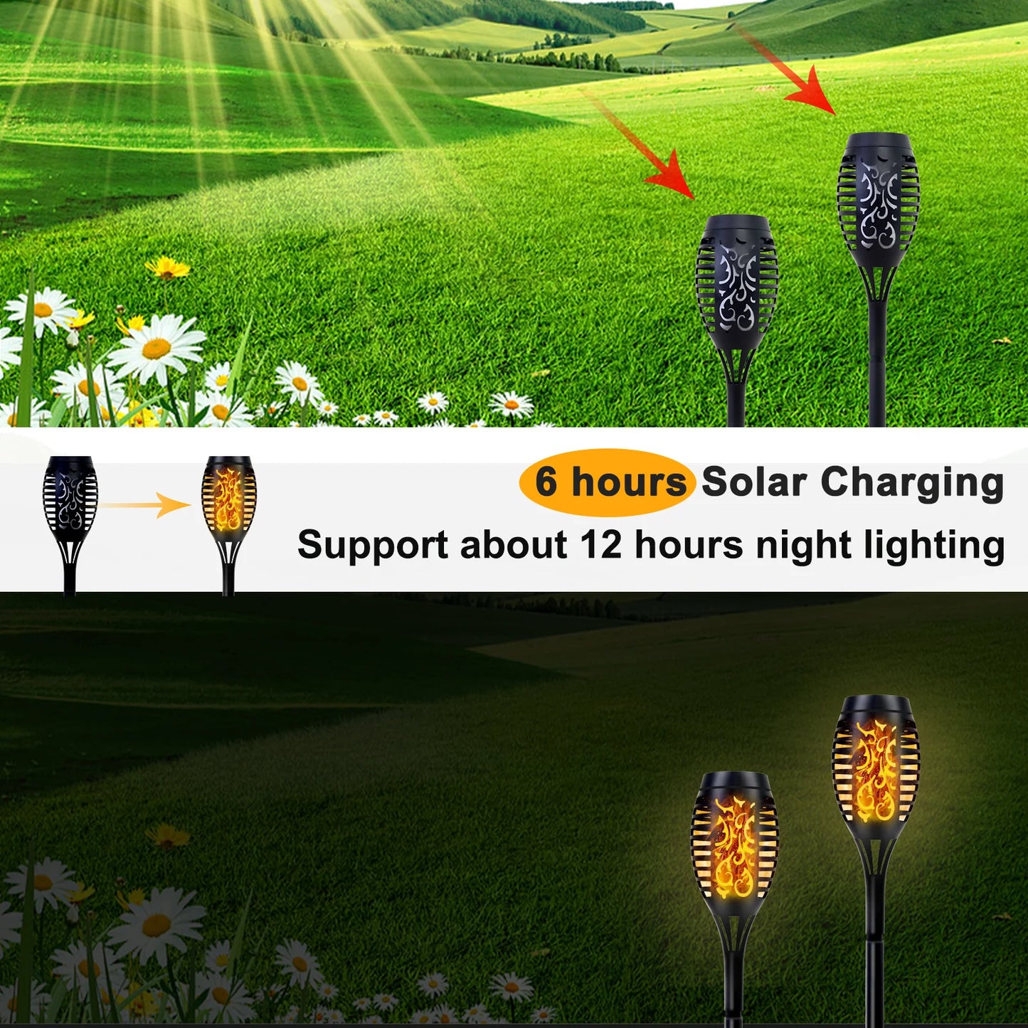 Solar Torch Lights With Flickering Flame LED Outdoor Path Garden