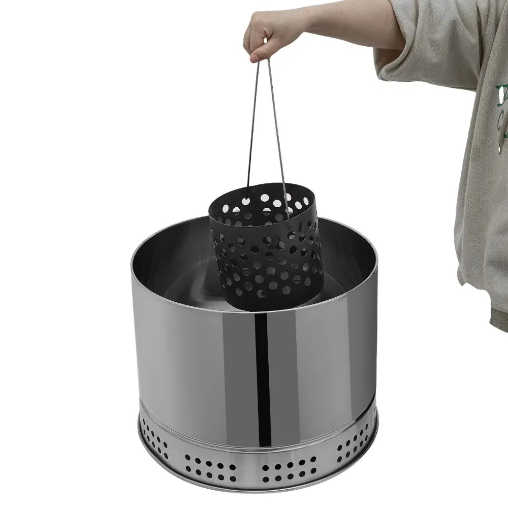 Bymaocar Smokeless Charcoal Grill 360° Stainless Steel Barrel With Skewers