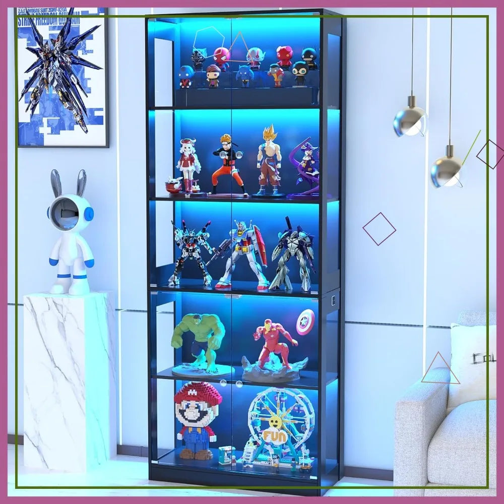 Glass Display Cabinet With Sensor Lights 5 Tier For Collectibles