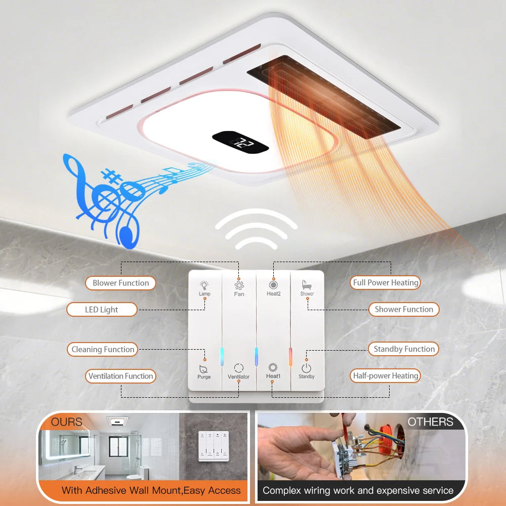 4 In 1 Smart Bathroom Fan Heat Vent Bluetooth Speaker