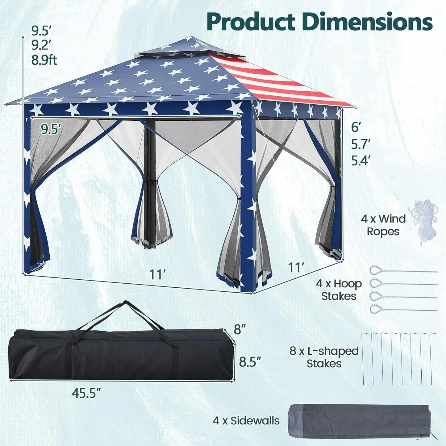 Pop Up Gazebo Canopy Shelter With Mesh Netting Sidewalls