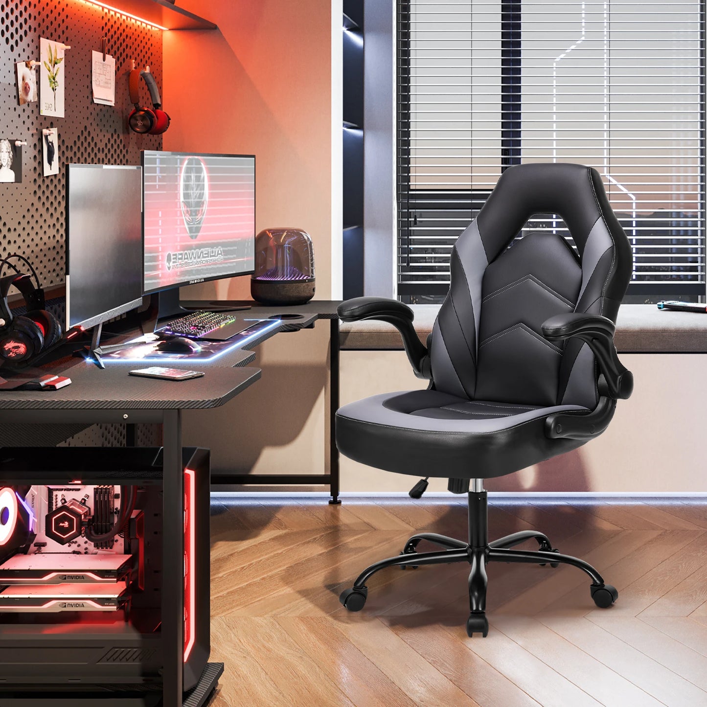 JHK Ergonomic Office Gaming Desk Chair With Flip Up Armrests