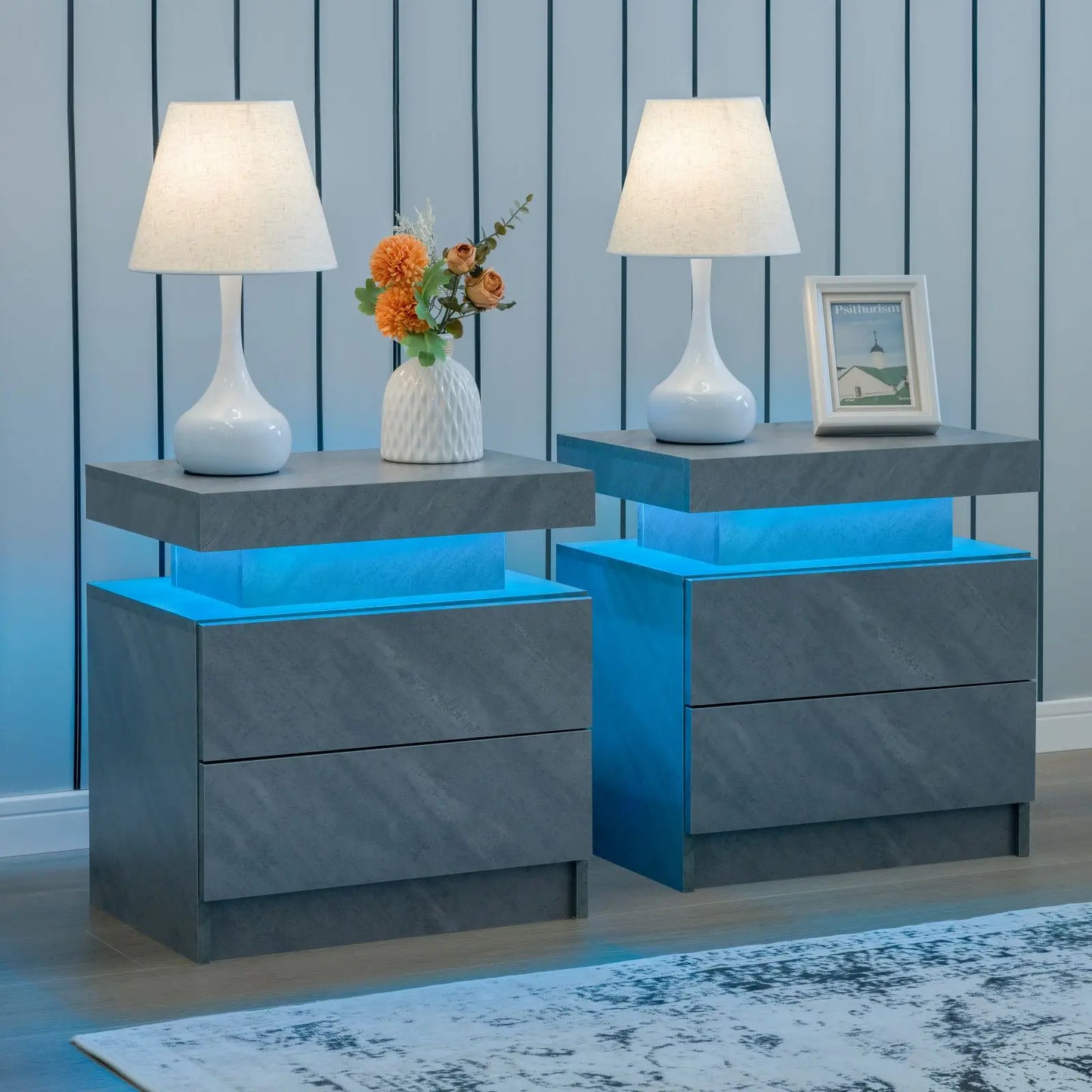 Cubehom Nightstands With LED Light And Double Drawers