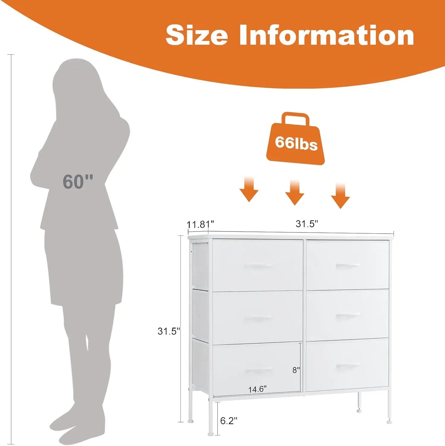 JHK Six Drawer Fabric Nightstand With Storage For Bedroom