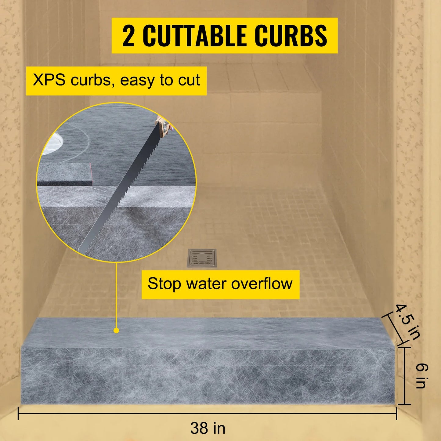 Waterproofing Shower Kit with Offset Drain and Stainless Steel Grate