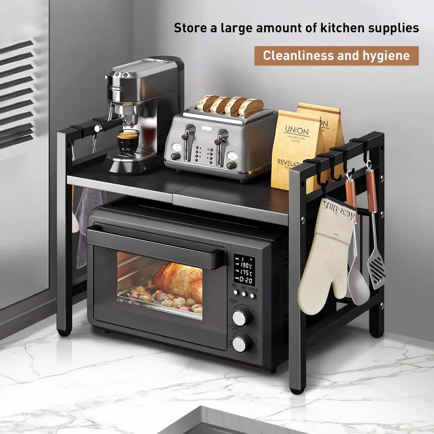 Expandable Microwave Shelf Organizer Moistureproof Countertop Storage