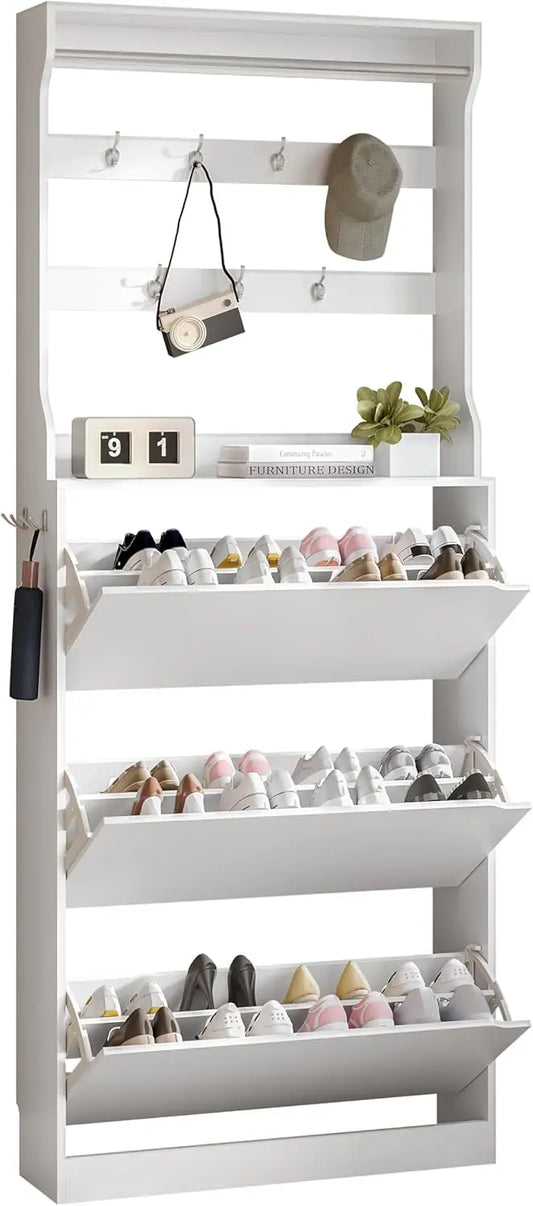 Shoe Cabinet With Coat Rack Doors Drawer Hidden Storage
