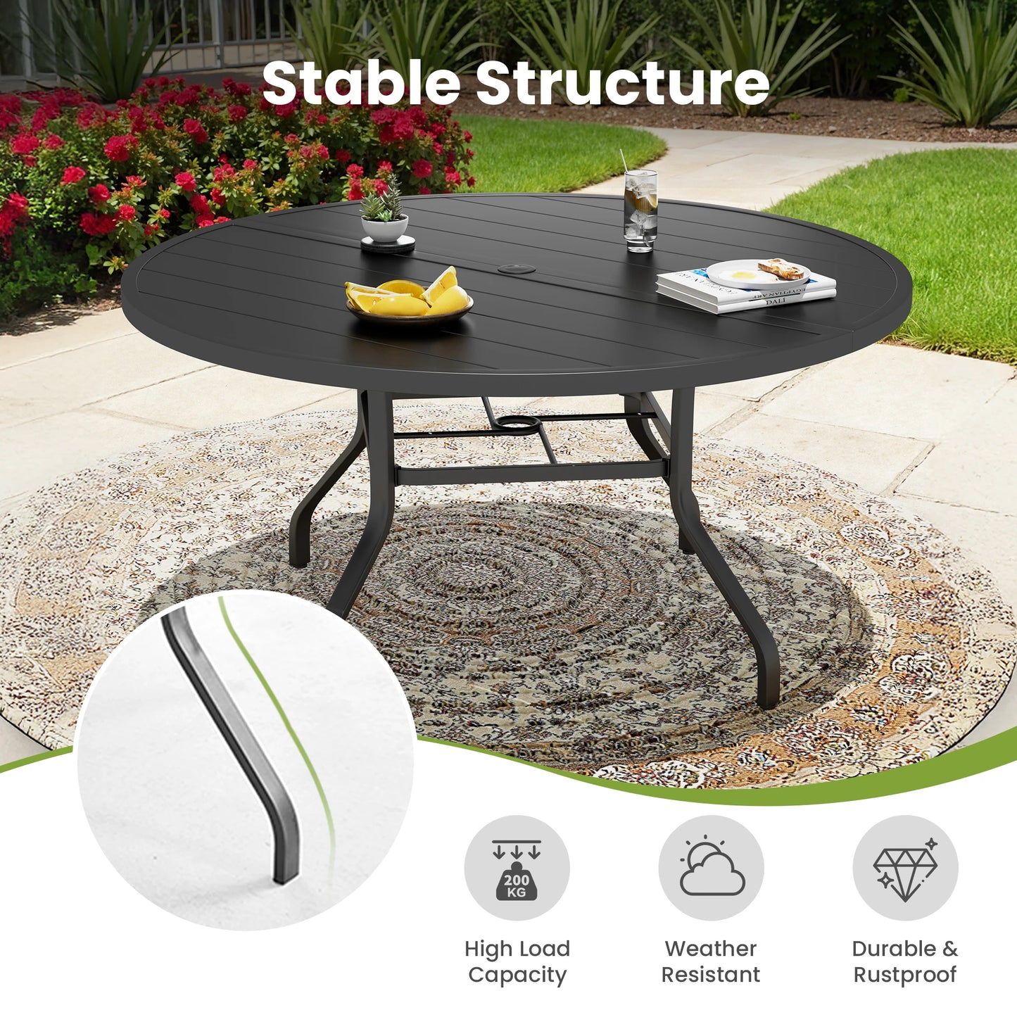 FARINI Outdoor Round Patio Table With Umbrella Hole Metal