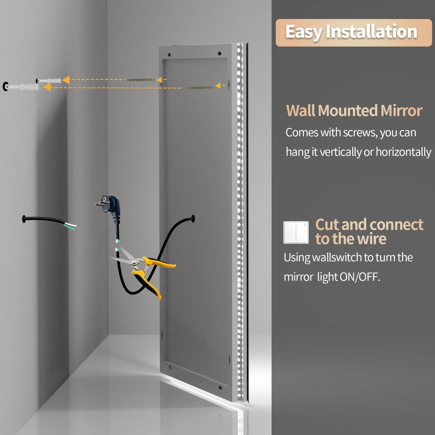 Wisfor LED Backlit Bathroom Mirror With Memory Anti Fog Front And Back Lighting