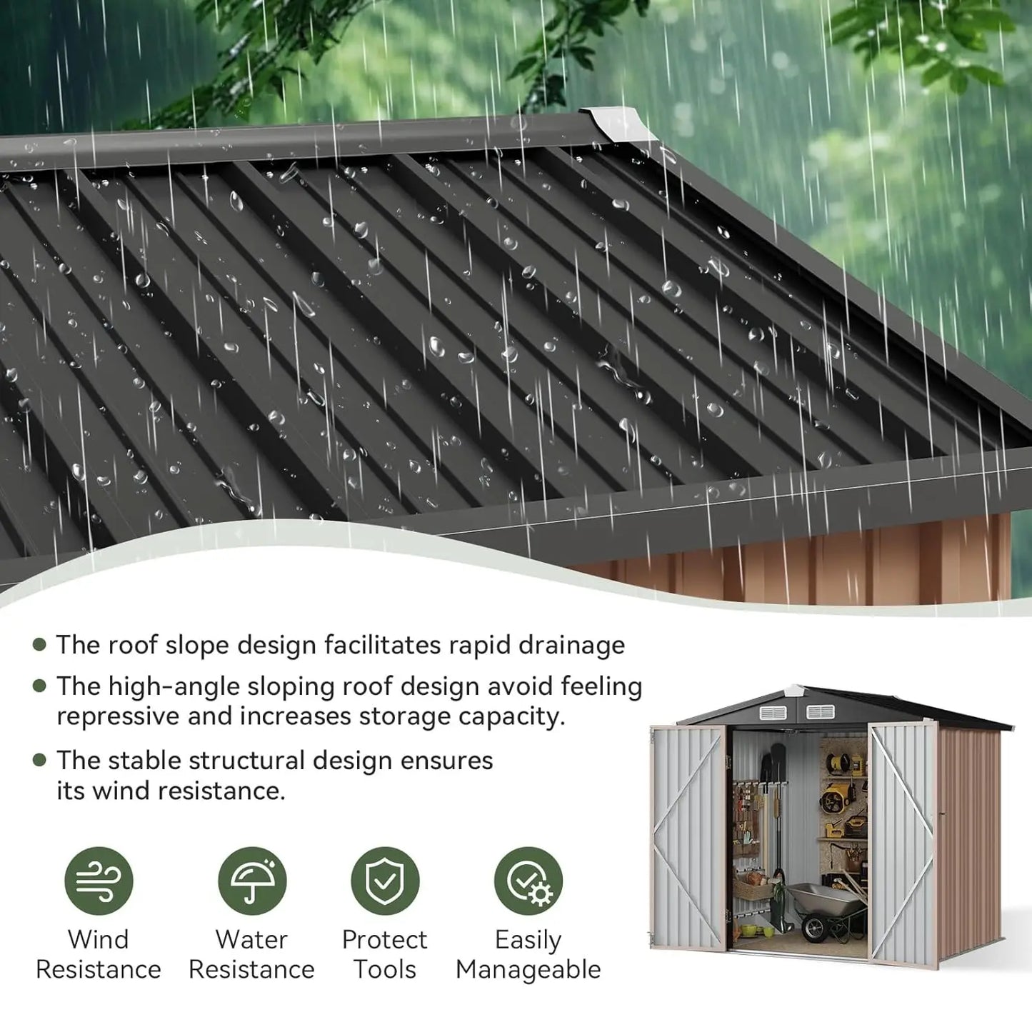 Lockable Metal Storage Shed With Sloped Roof For Backyard Patio