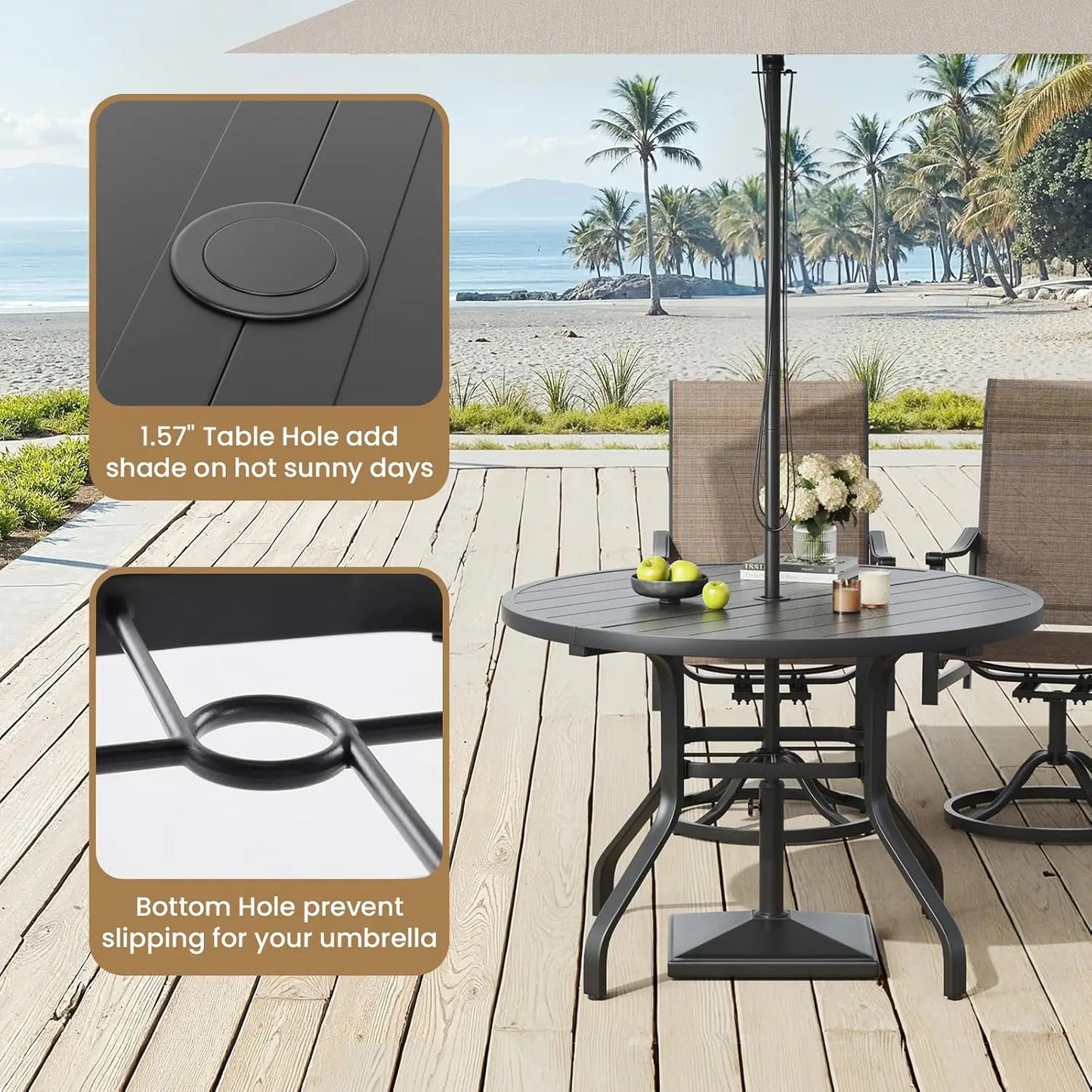 FARINI Outdoor Patio Dining Table With Umbrella Hole