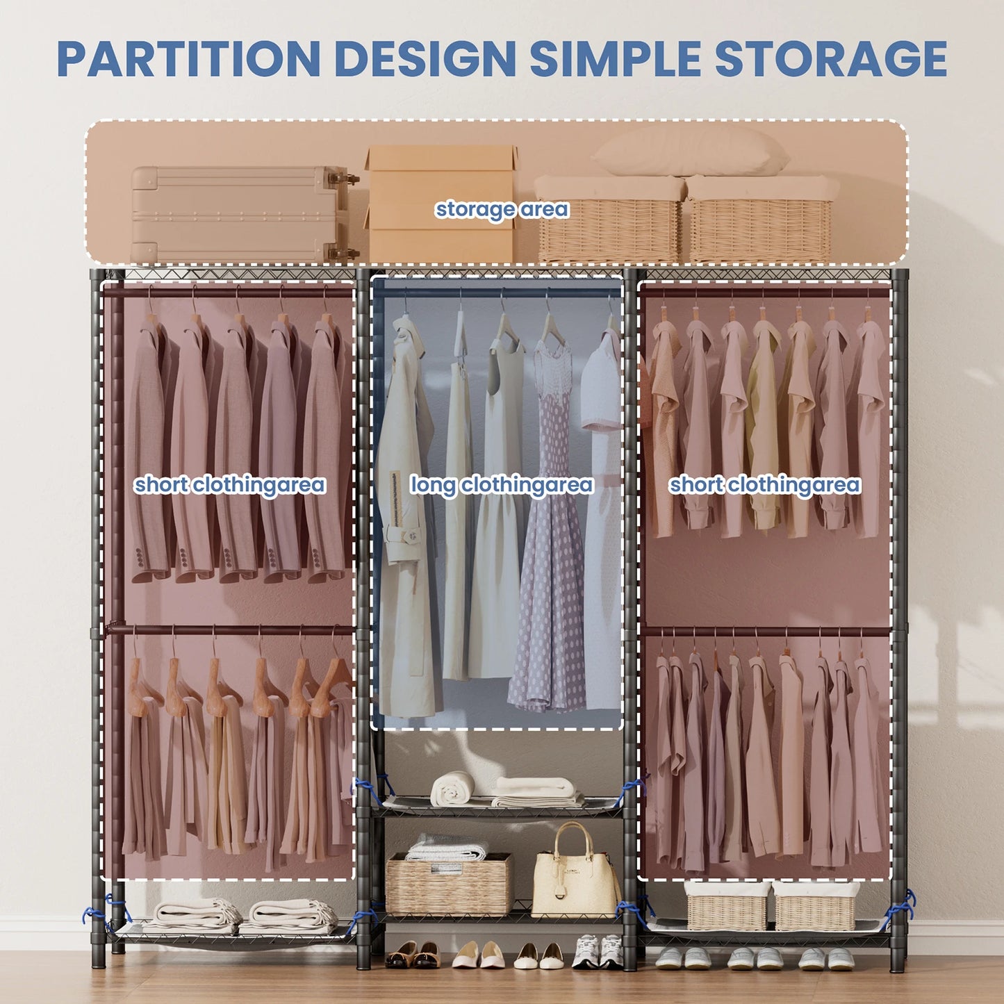Freestanding Heavy Duty Clothes Rack Organizer For Wardrobe