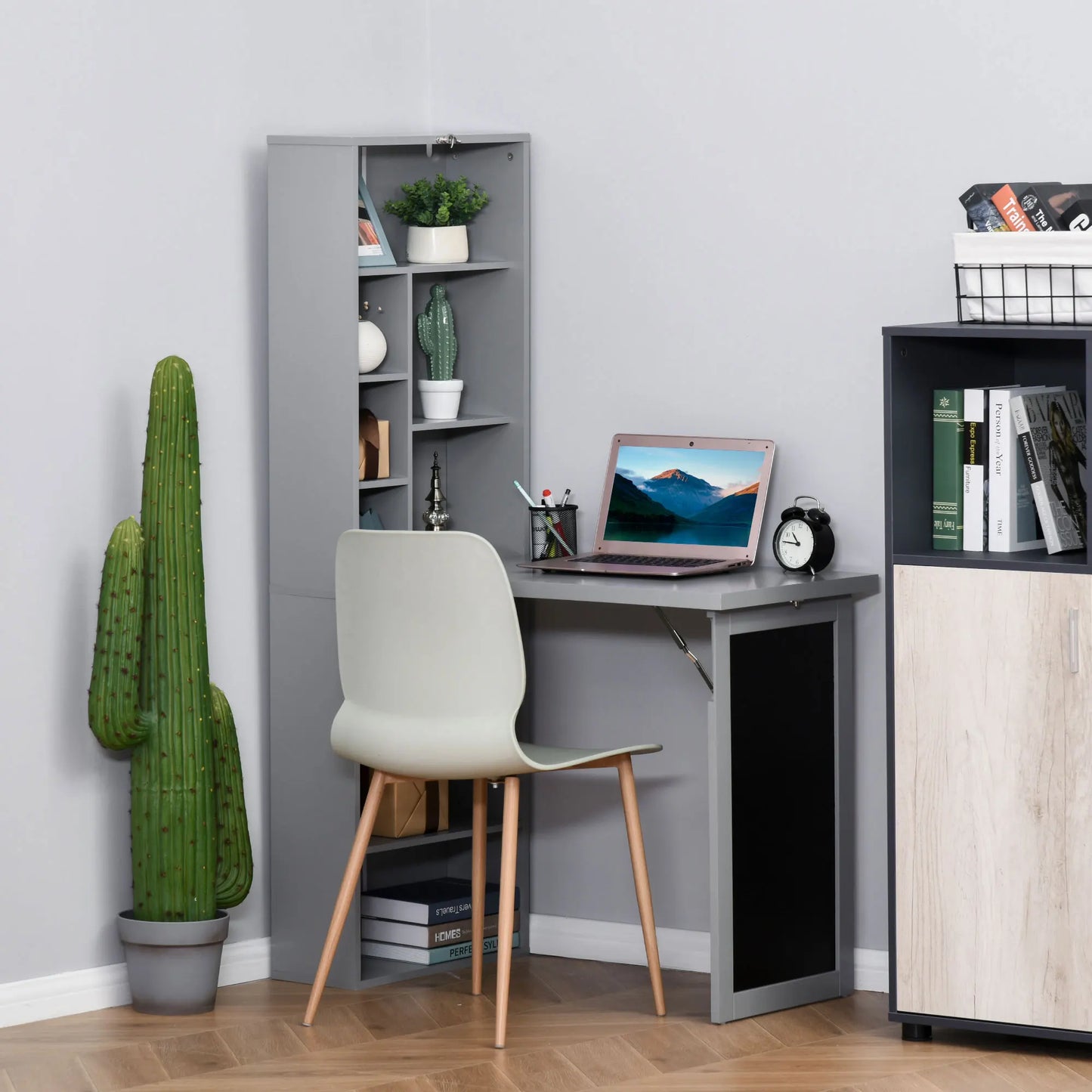 HOMCOM Fold-Out Convertible Office Desk With Blackboard Wall Mount Shelf