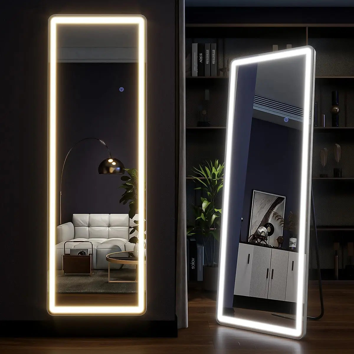 Koonmi LED Floor Mirror With Lights Dimmable Stand