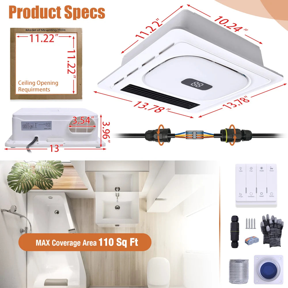 4 In 1 Smart Bathroom Fan Heat Vent Bluetooth Speaker