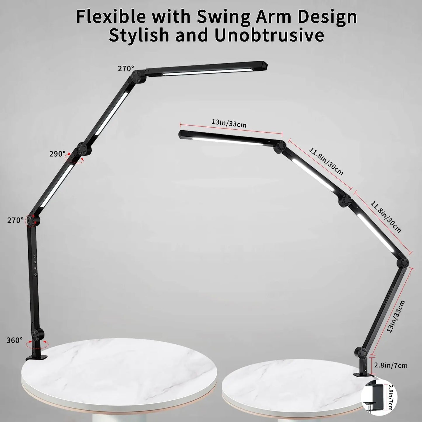 LED Desk Lamp With Clamp And Flexible Swing Arm Brightness