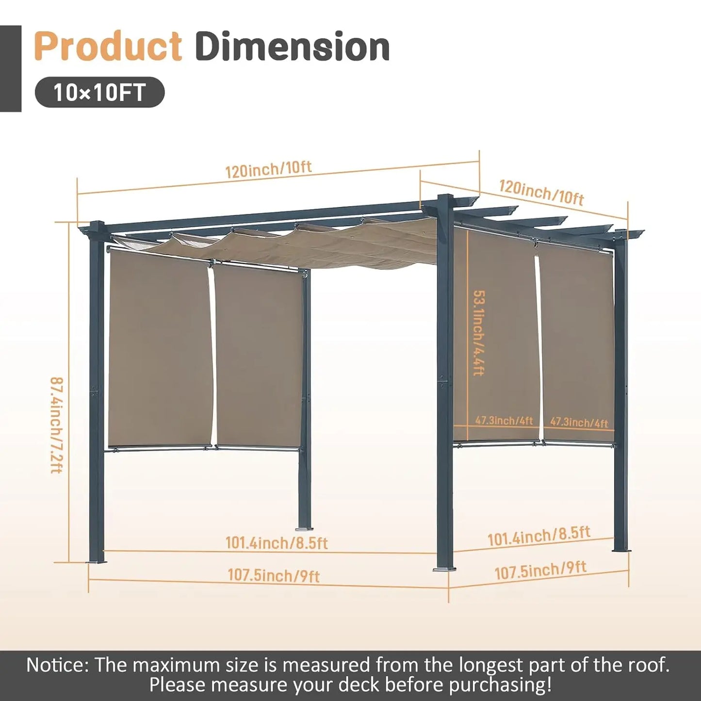 Outdoor Aluminum Pergola With Retractable Canopy And Side Shades