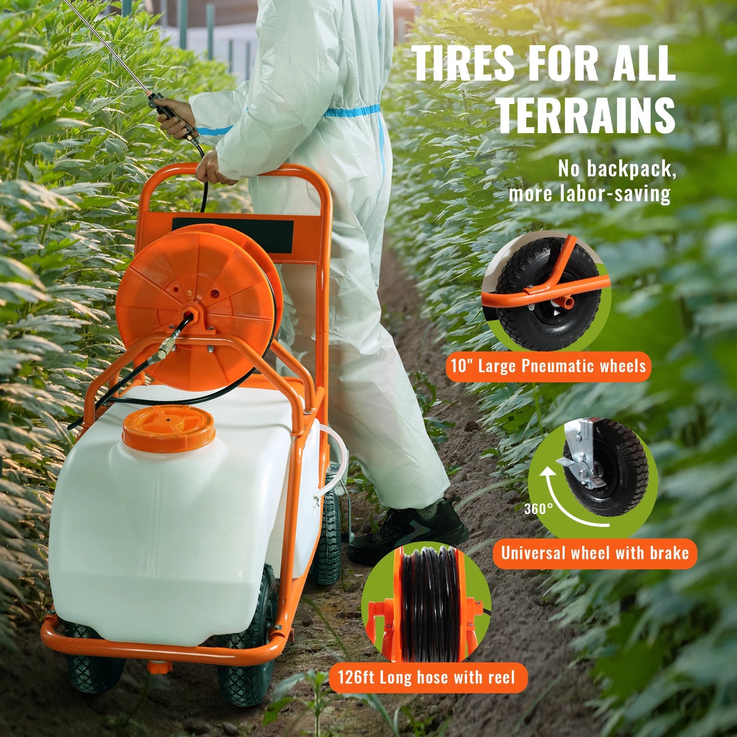 SucceBuy Battery Powered 15 Gal Garden Sprayer With Cart