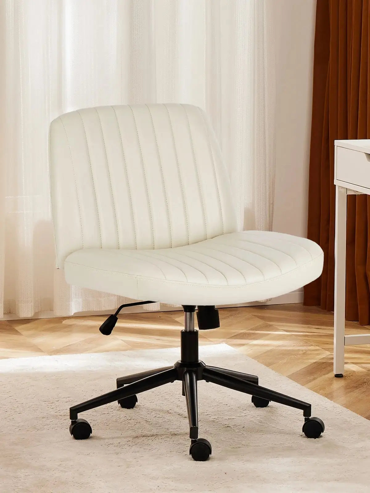 JHK Armless PU Leather Office Chair With Wheels Height Adjustable