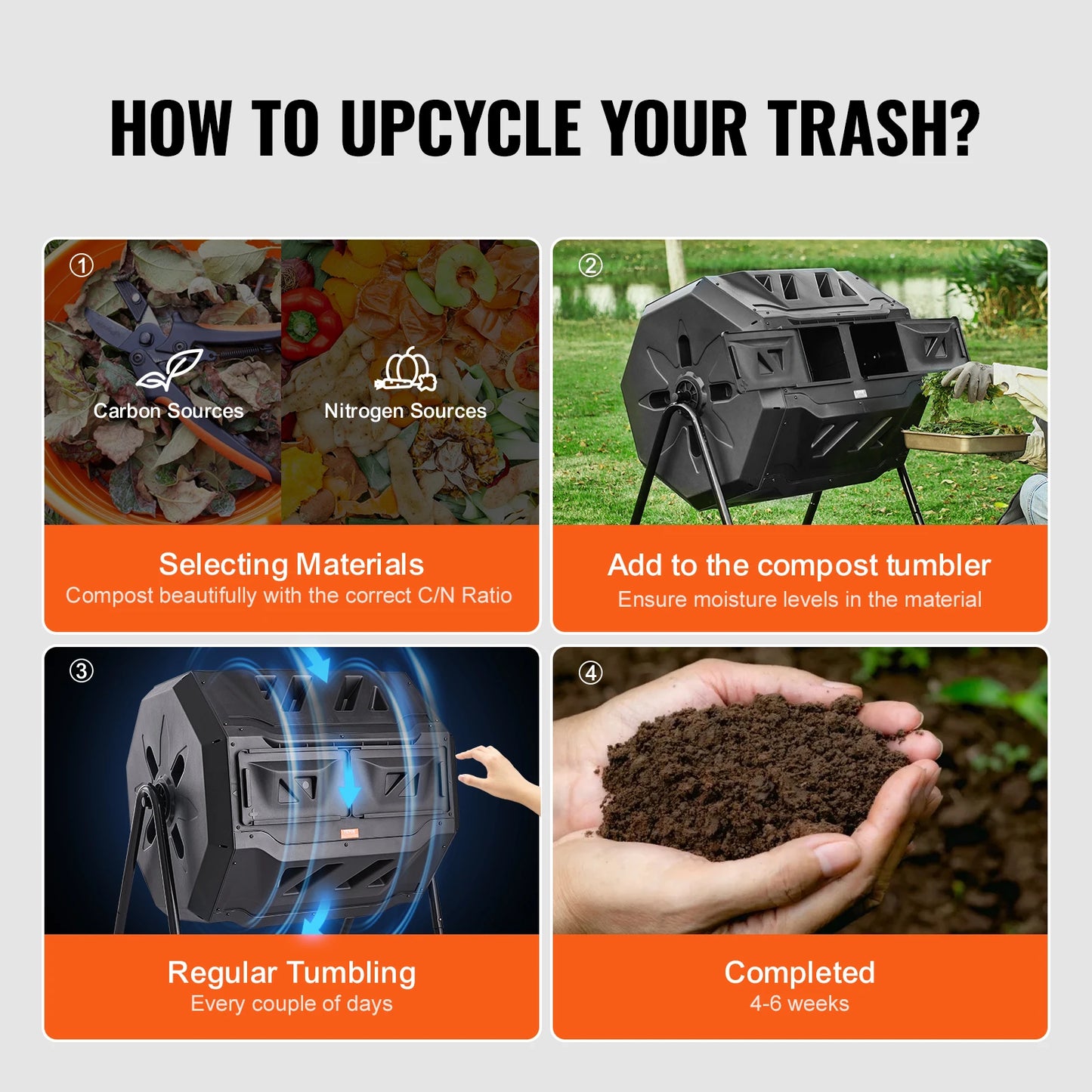 Tumbling Compost Bin Dual Chamber BPA Free Garden Kitchen Use