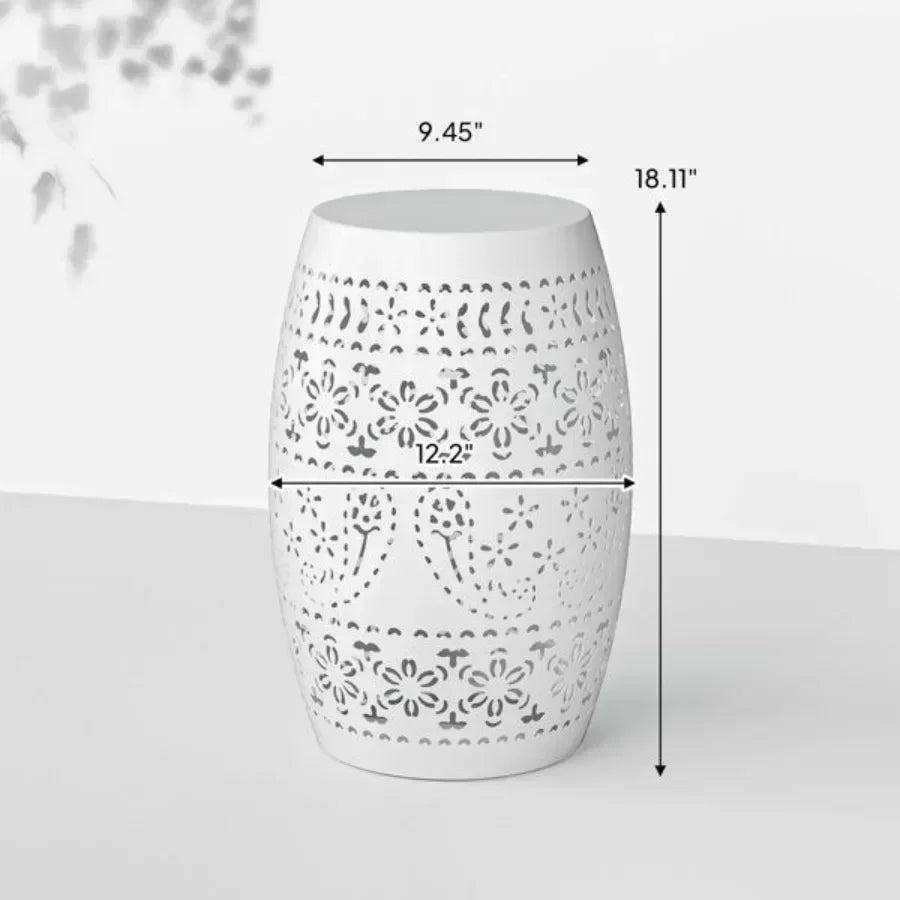 Steel Patio End Table Round Drum Side Table Indoor Outdoor