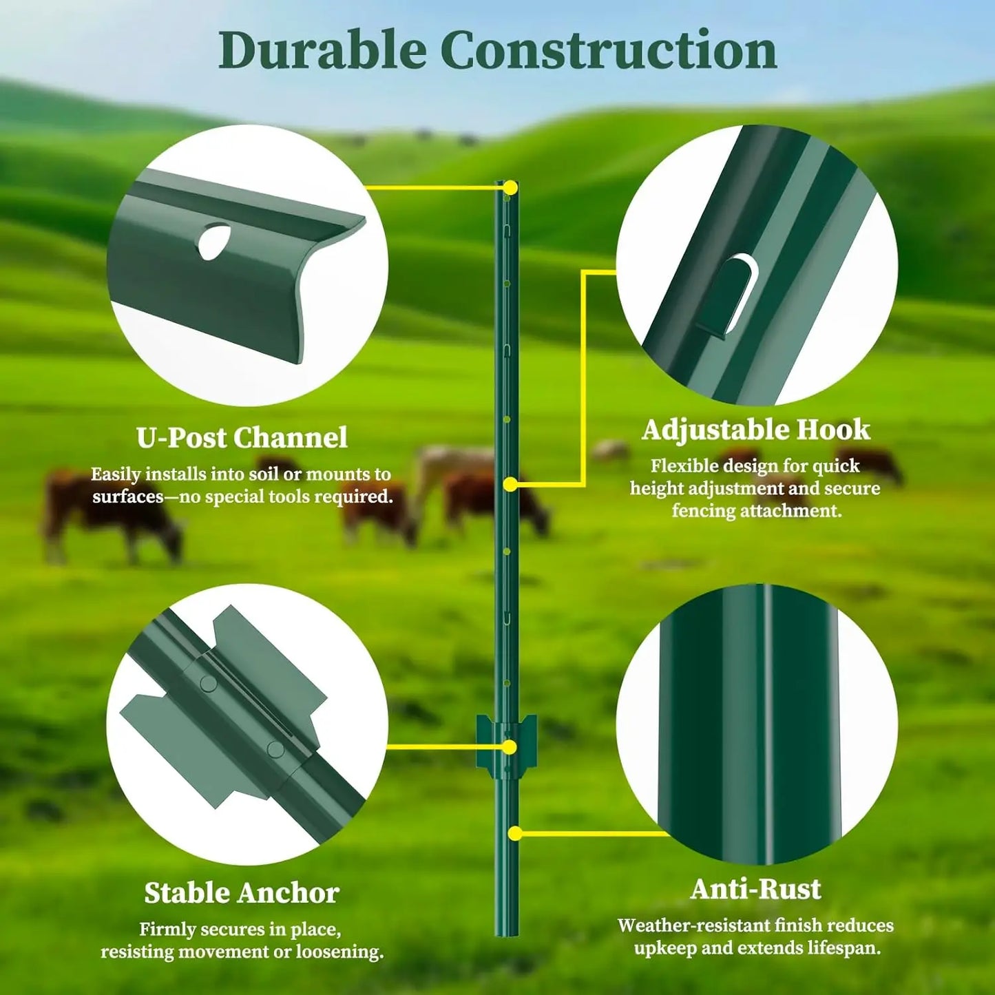 10 Pack Metal Fence Posts U-Post Heavy Duty Garden Stakes