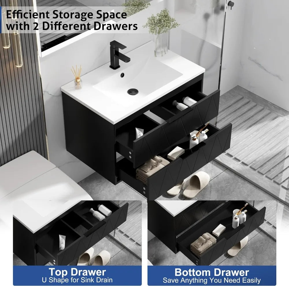 Bathroom Vanity Cabinet With Sink Wall Mounted Floating Soft Close