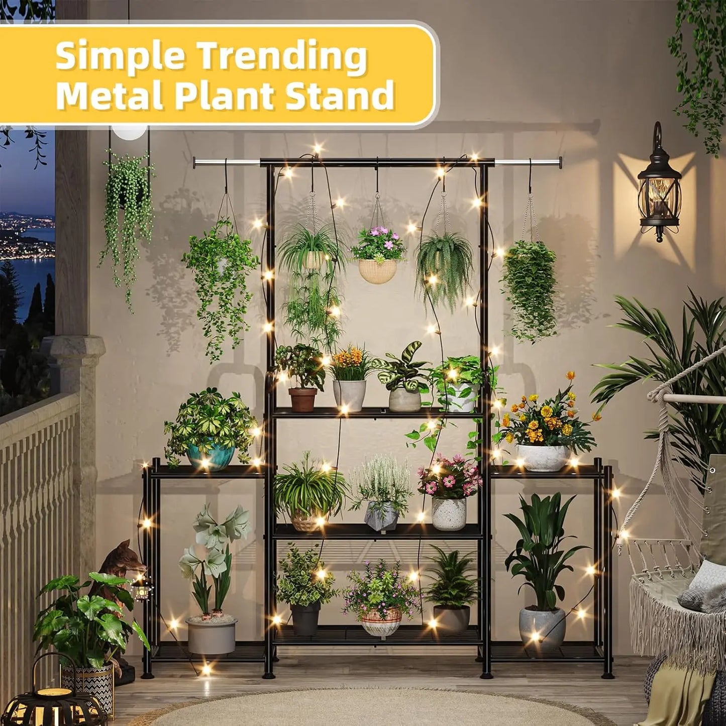 Three Tier Metal Plant Stand Indoor Outdoor Expandable Hanging Shelf