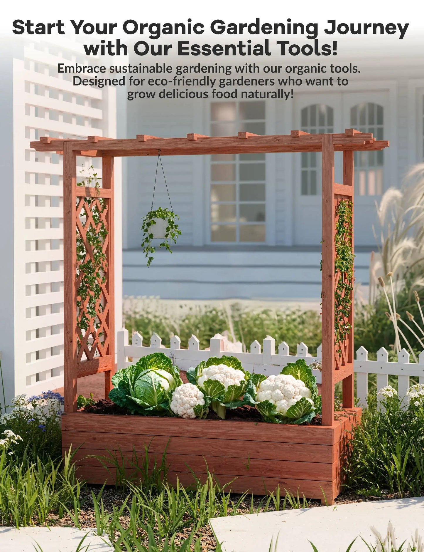 HiMISS Elevated Wooden Raised Garden Bed With Trellis