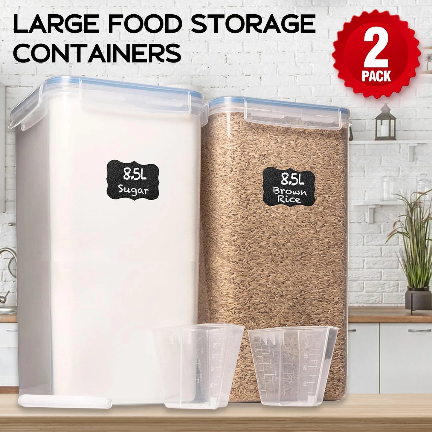 Airtight Food Storage Canisters Two Pack For Flour Sugar Pantry