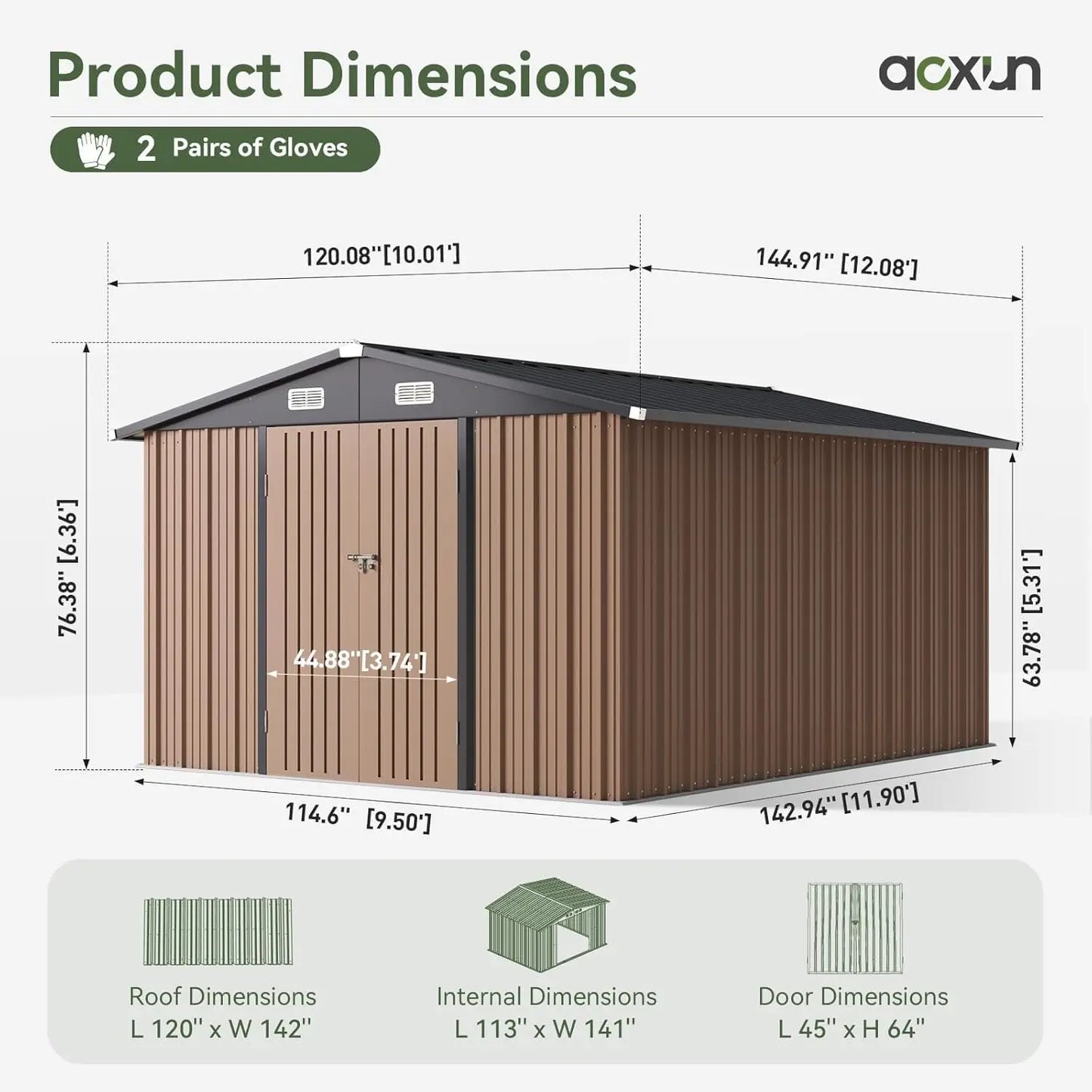 Outdoor Metal Storage Shed With Lockable Double Hinged Doors