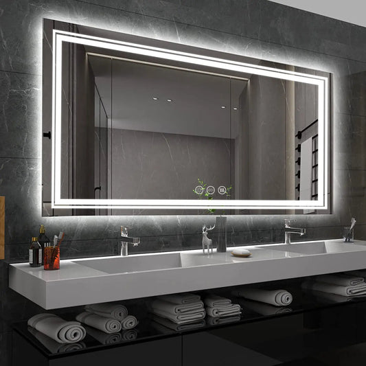 Wisfor LED Backlit Bathroom Mirror With Memory Anti Fog Front And Back Lighting