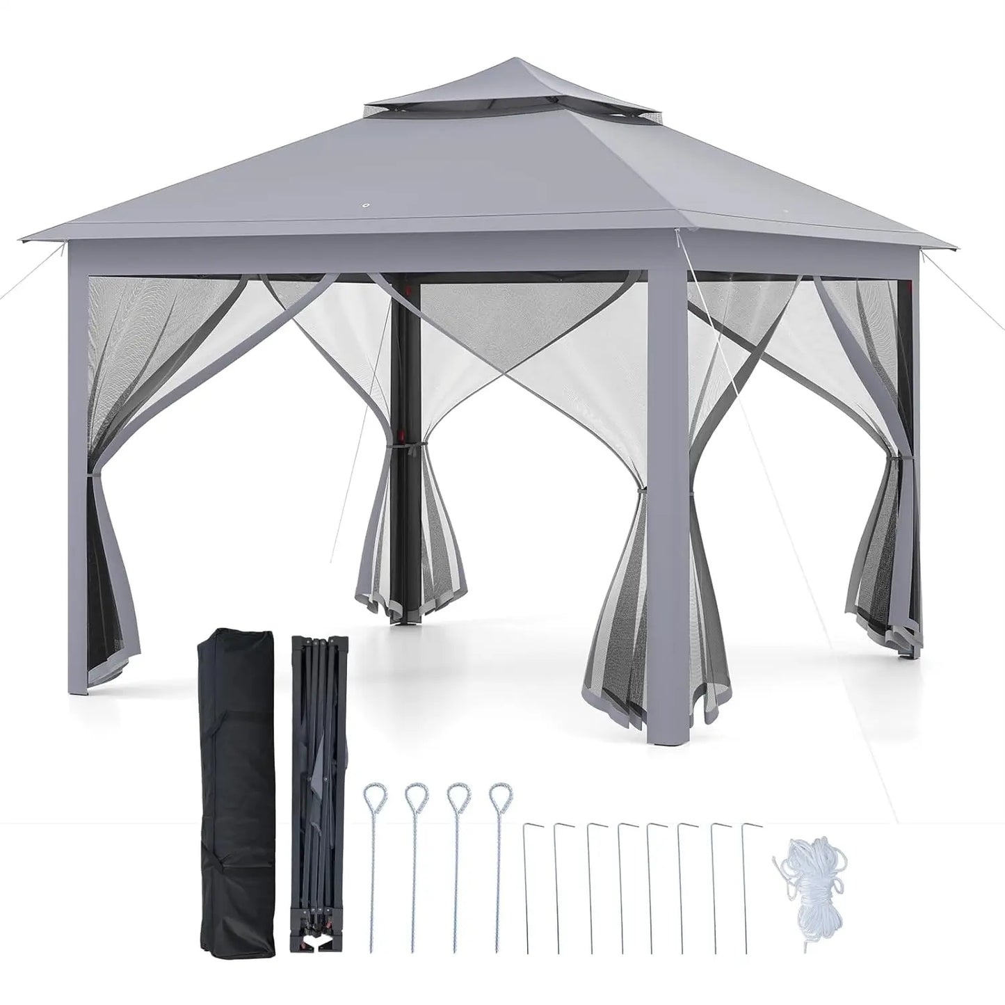 Pop Up Gazebo Canopy Shelter With Mesh Netting Sidewalls