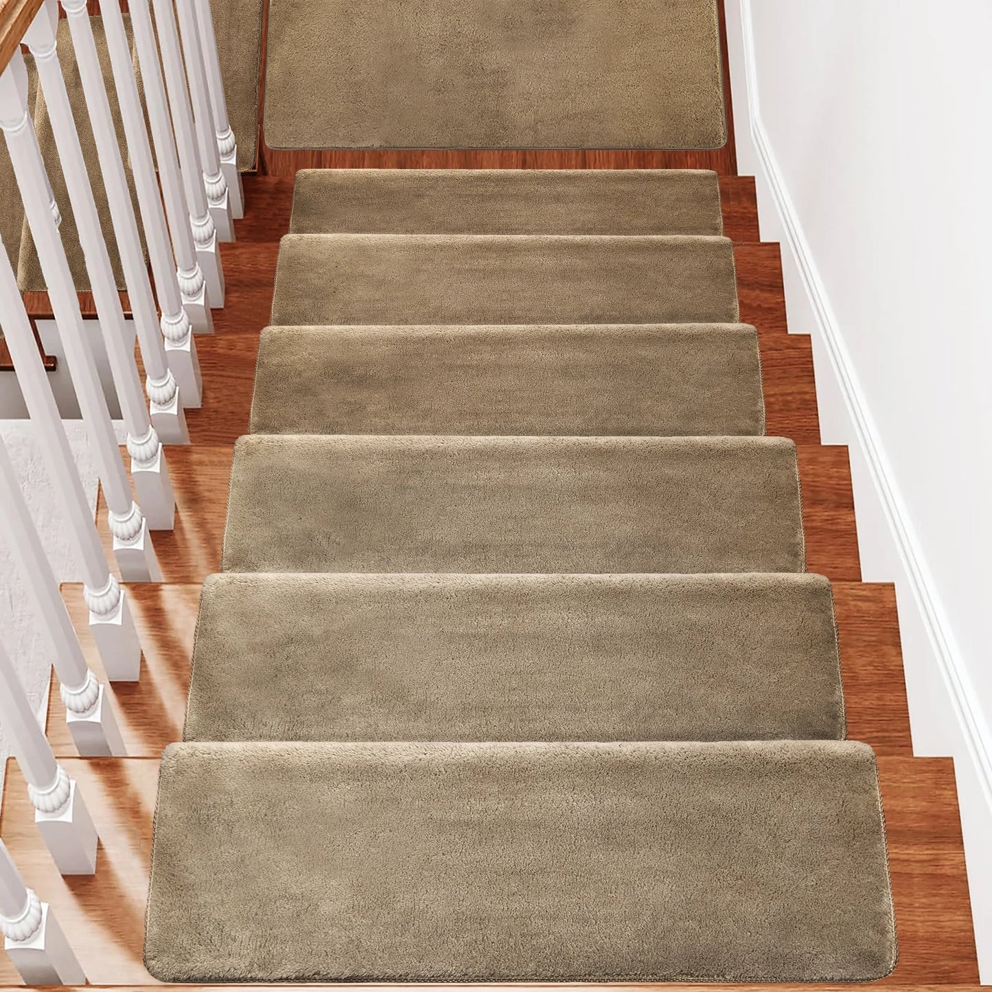 Non-Slip Bullnose Stair Treads Washable Self-Adhesive Plush Carpet Mats