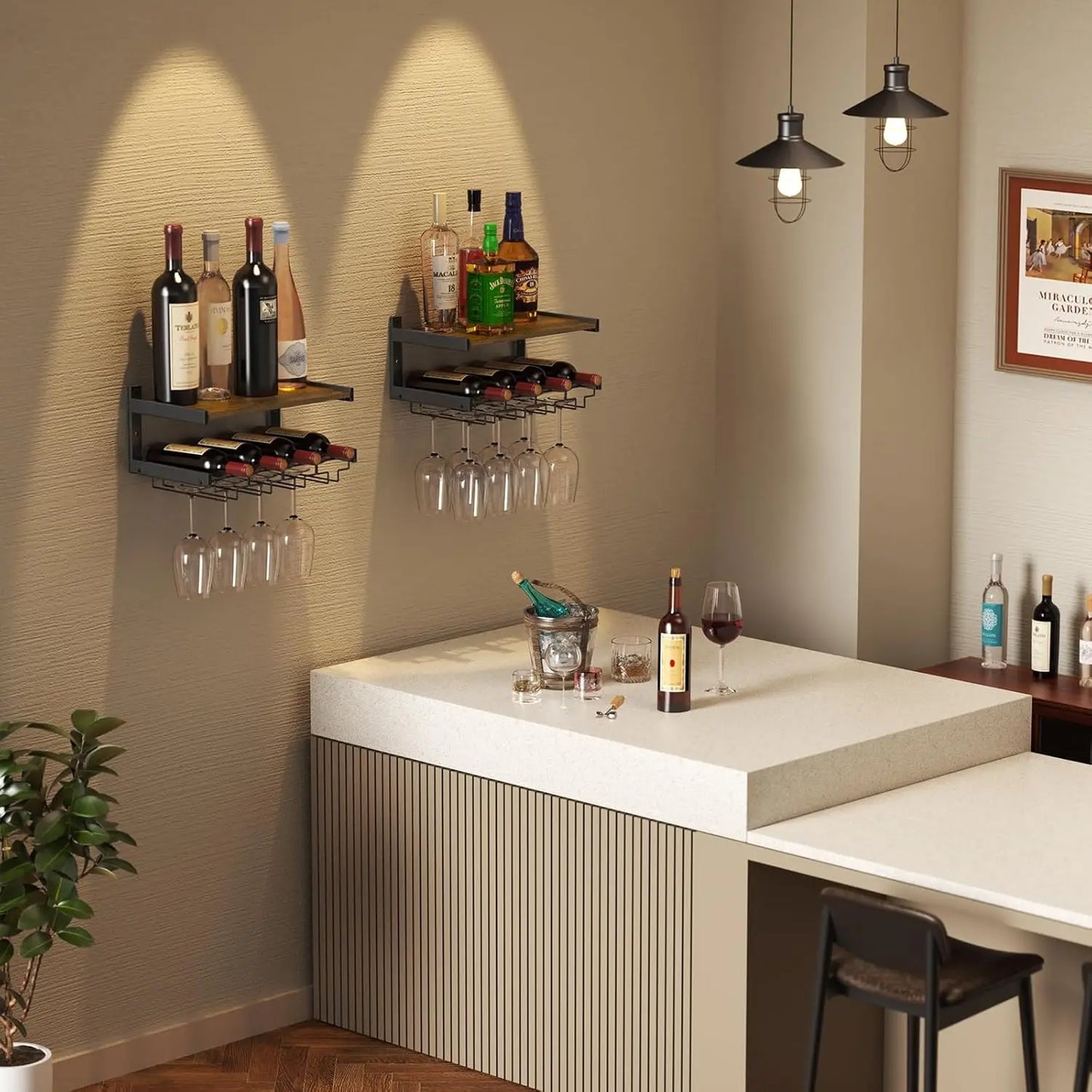 Wall Mounted Wine Rack With Stemware Hanger Industrial Design