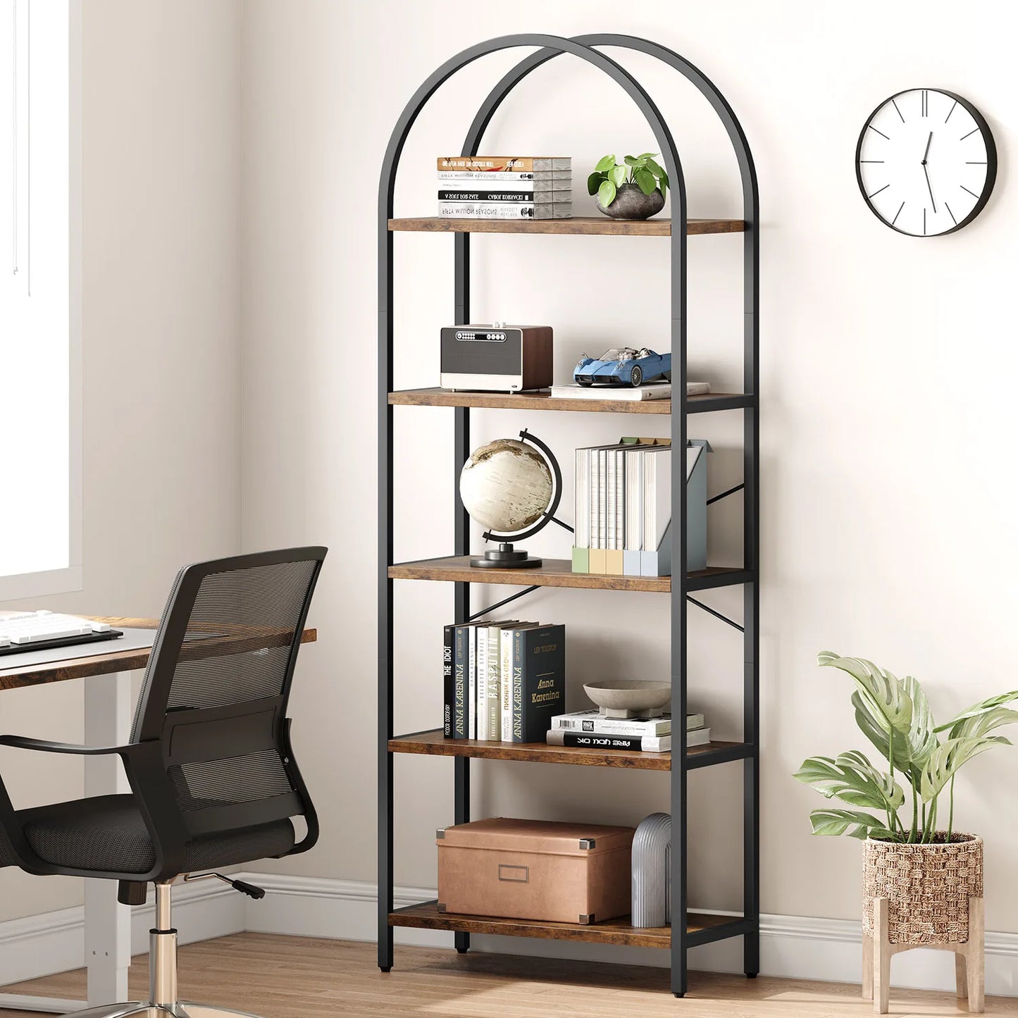 TWISTER.CK 5 Tier Arched Bookshelf Industrial Open Bookcase