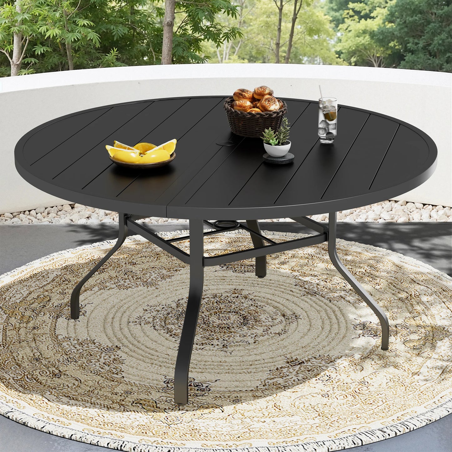 FARINI Outdoor Round Patio Table With Umbrella Hole Metal
