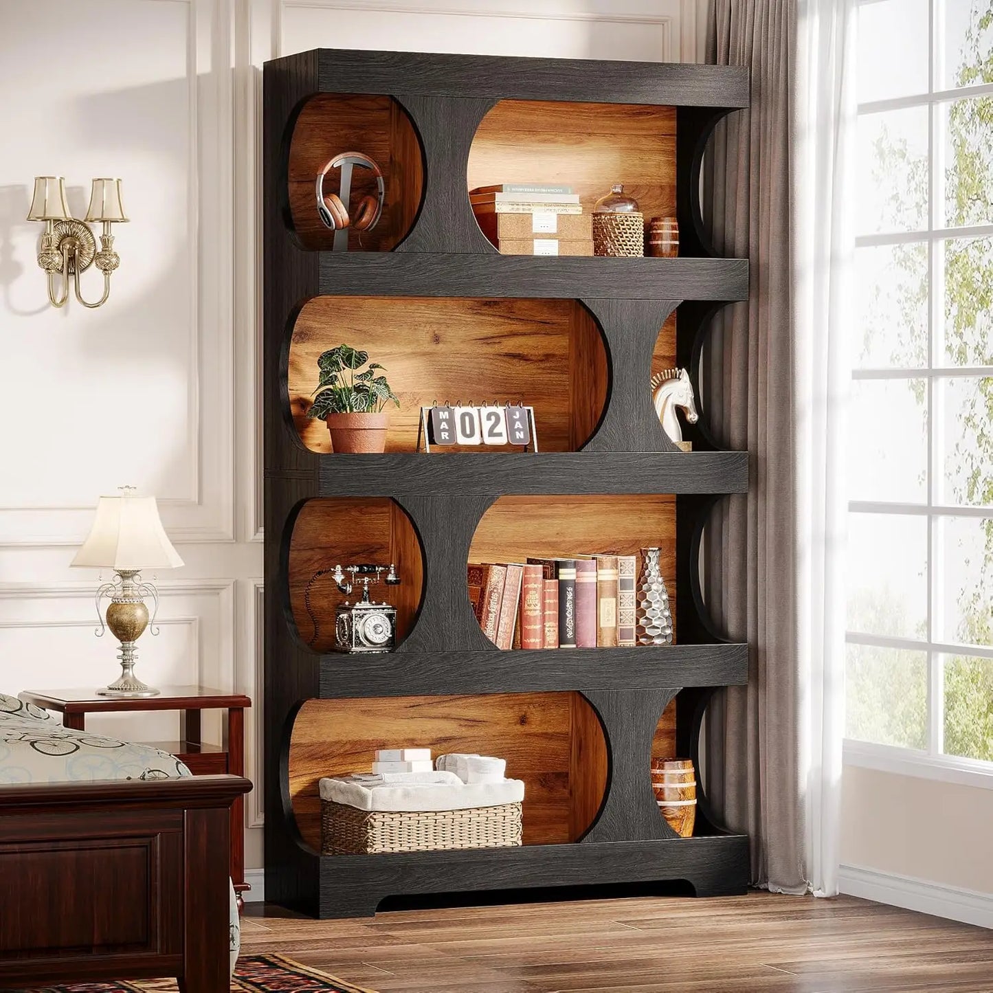 Little Tree Modern Asymmetrical Bookshelf Freestanding Display Shelf Home Office