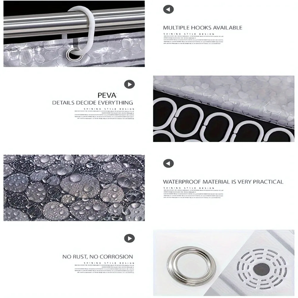 3D Pebble Pattern Shower Curtain Liner With Magnets PEVA