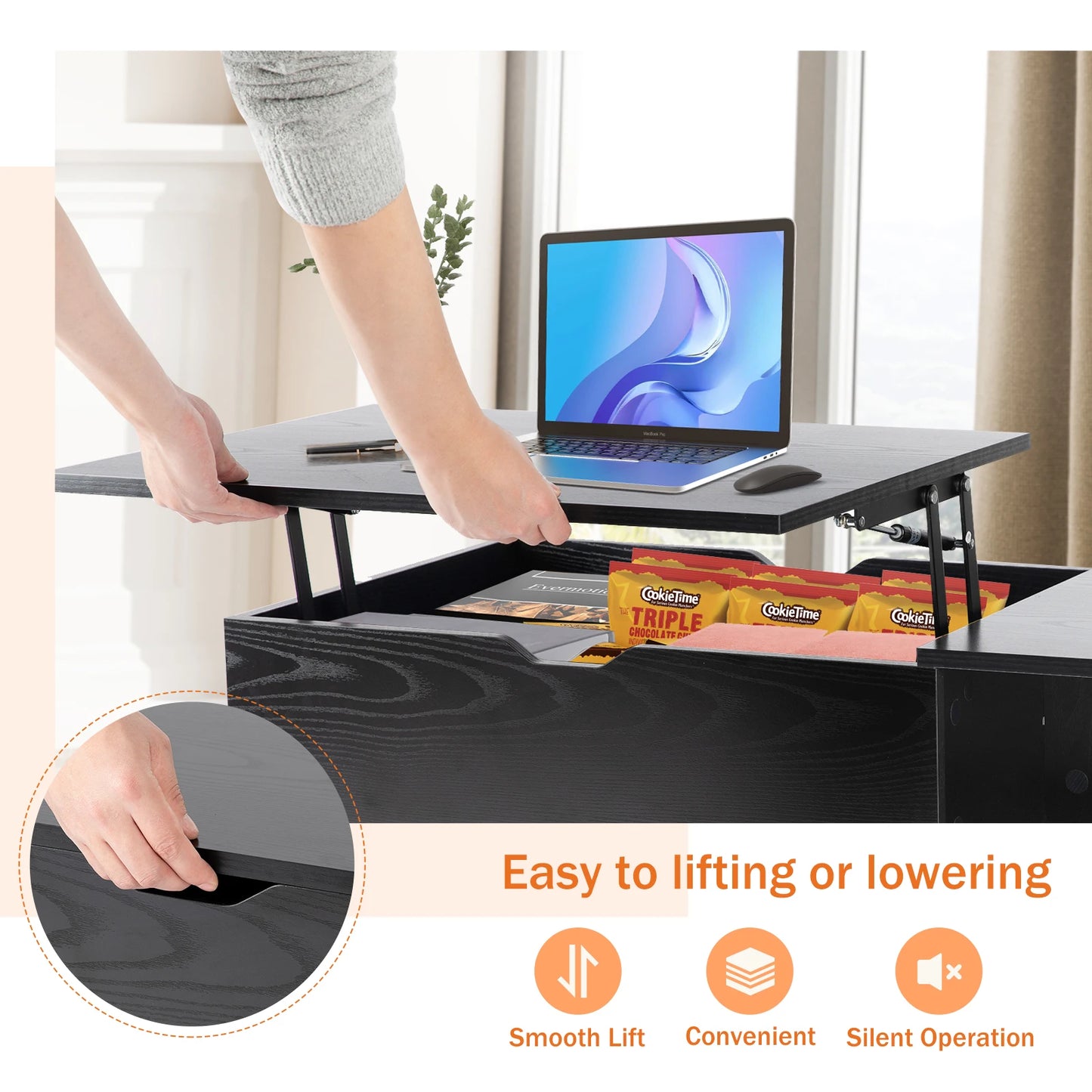 JHK Lift Top Coffee Table With Storage And Adjustable Height