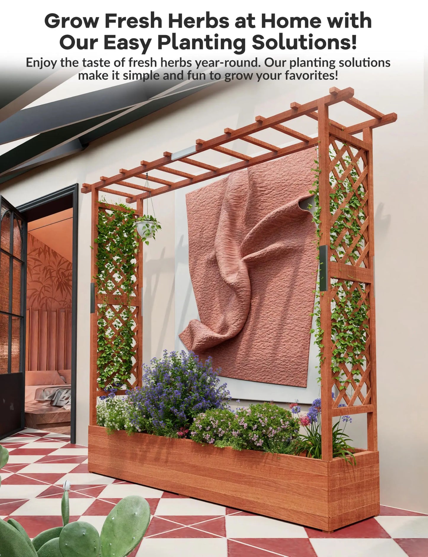 HiMISS Elevated Wooden Raised Garden Bed With Trellis
