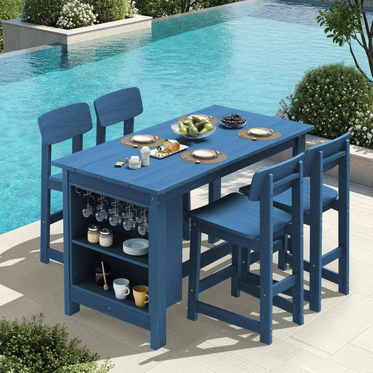 HDPE Outdoor Bar Table Set Storage Wine Rack And Stools