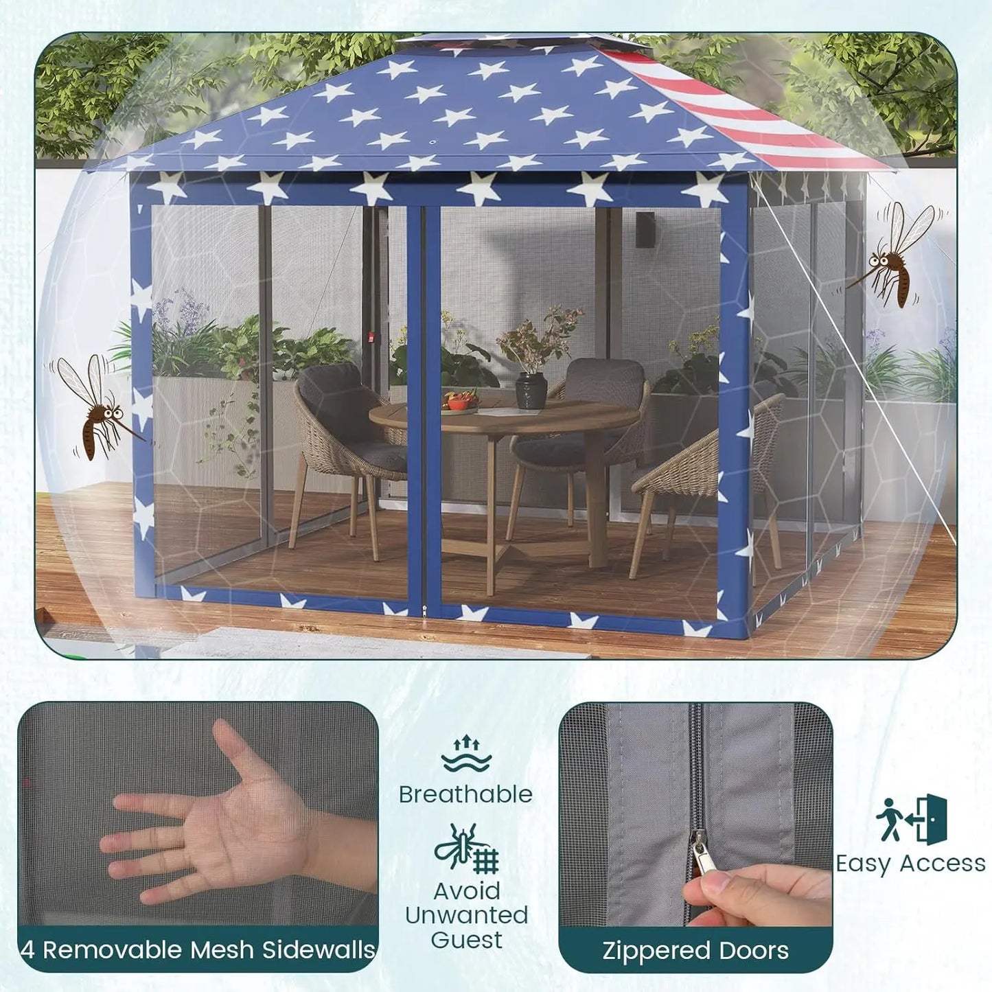 Pop Up Gazebo Canopy Shelter With Mesh Netting Sidewalls