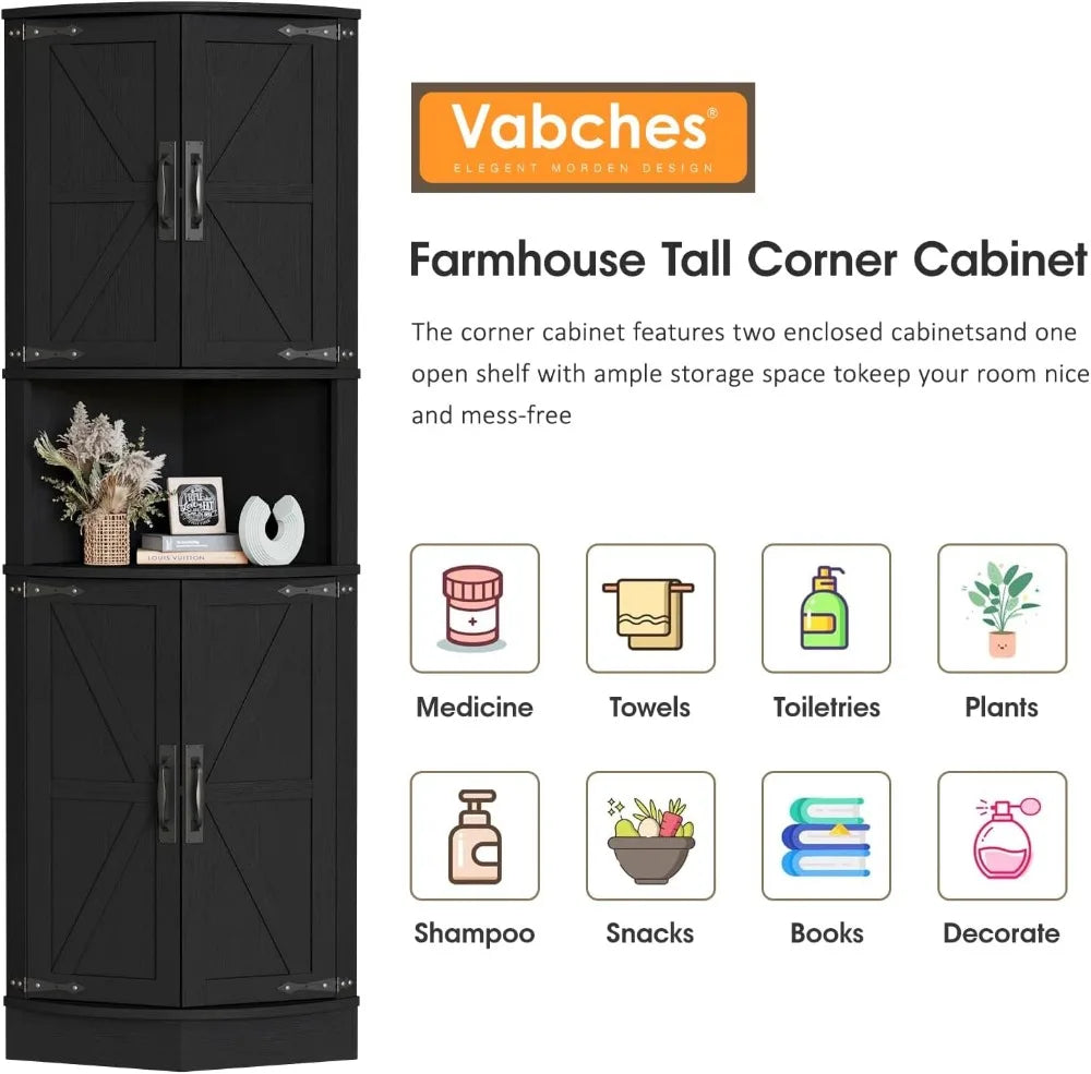Farmhouse Corner Cabinet With Barn Door 4 Doors 5 Shelves