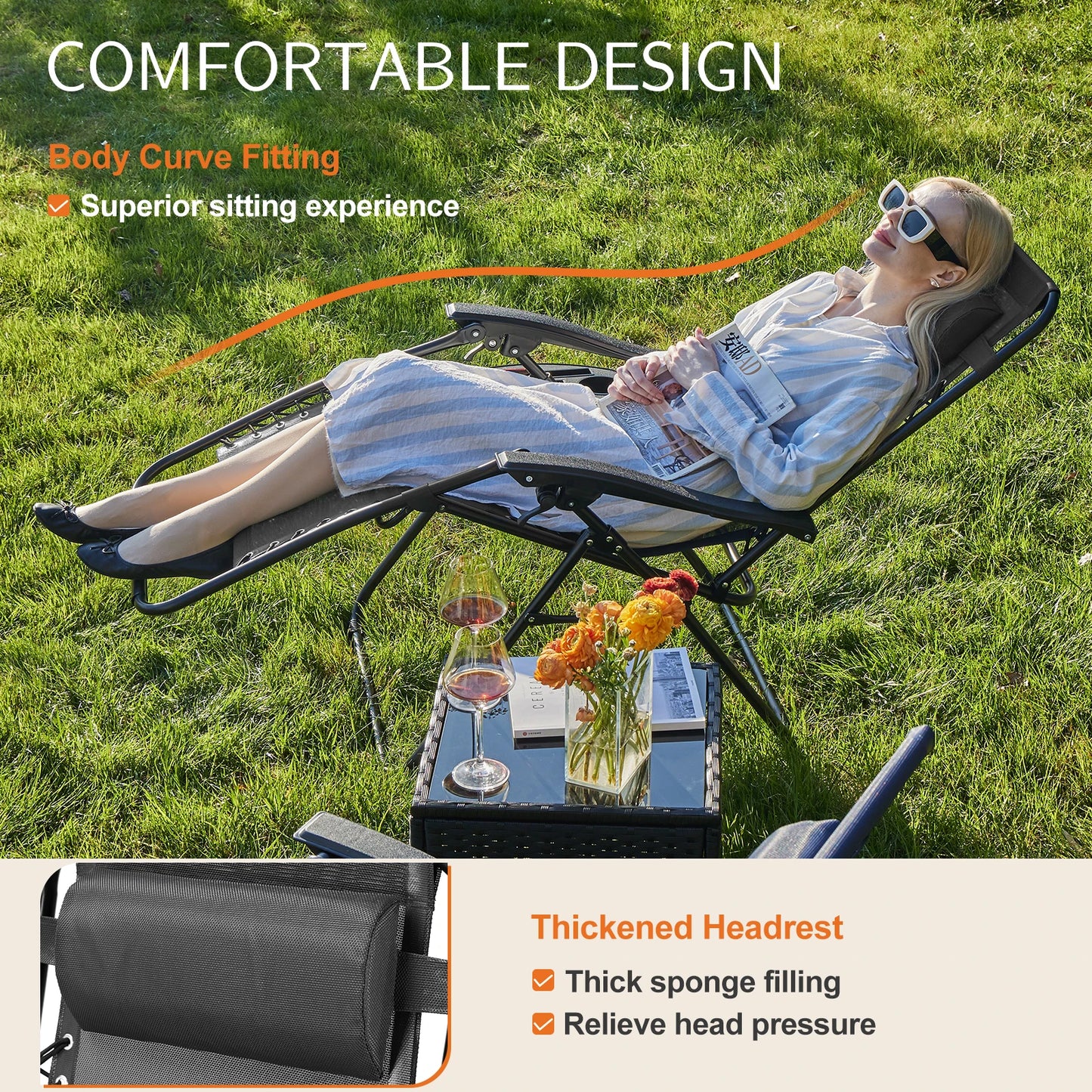 JHK Zero Gravity Portable Recliner With Cup Holder For Outdoor