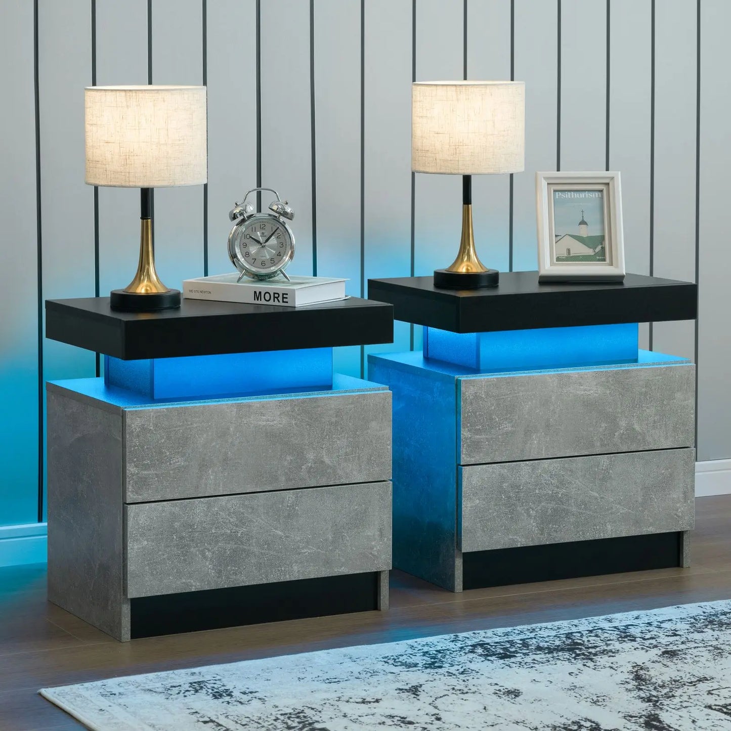 Cubehom Nightstands With LED Light And Double Drawers